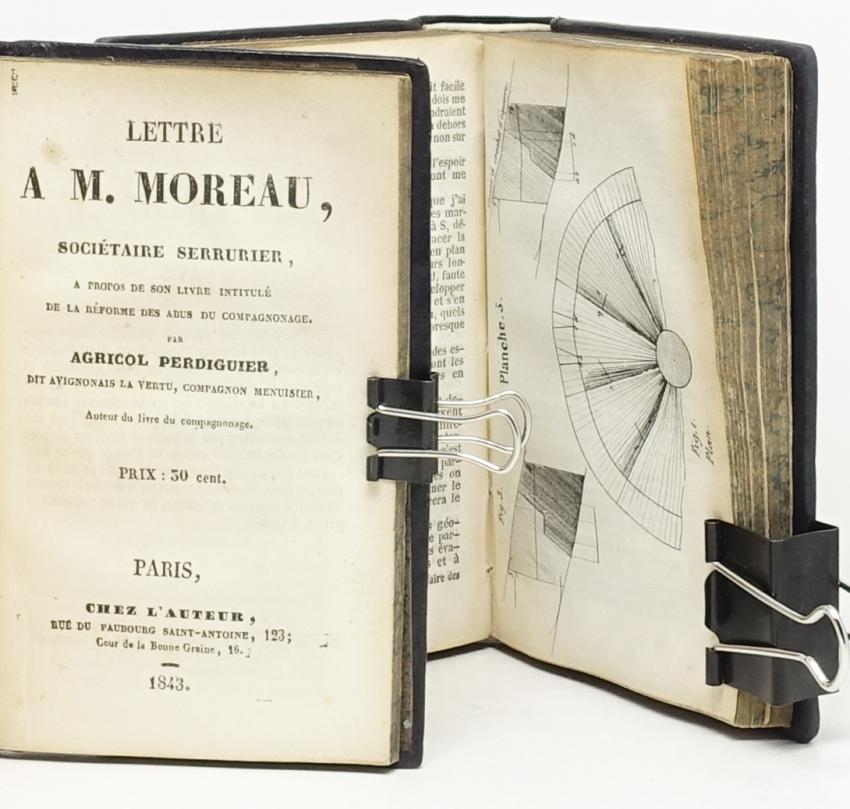 Le Livre du Compagnonage (sic). Histoire d'une scission dans le Compagnonage. Biographie de l'auteur du Livre du Compagnonage et rflexions diverses. Lettre  M. Moreau, socitaire serrurier